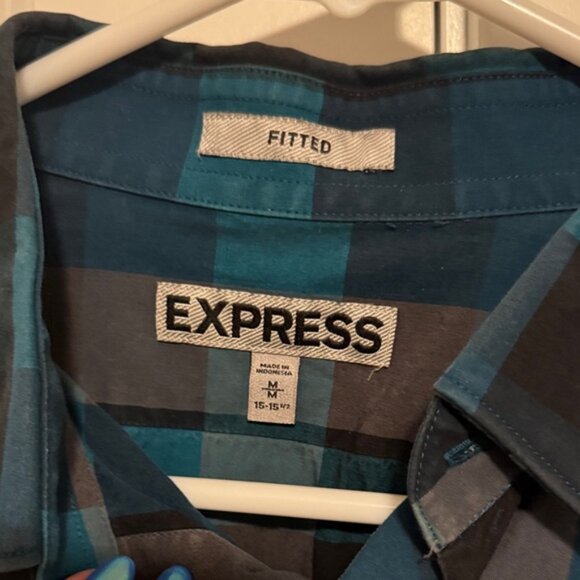 Express Men's Casual Plaid Shirts - Teal and Navy - Picture 4 of 8